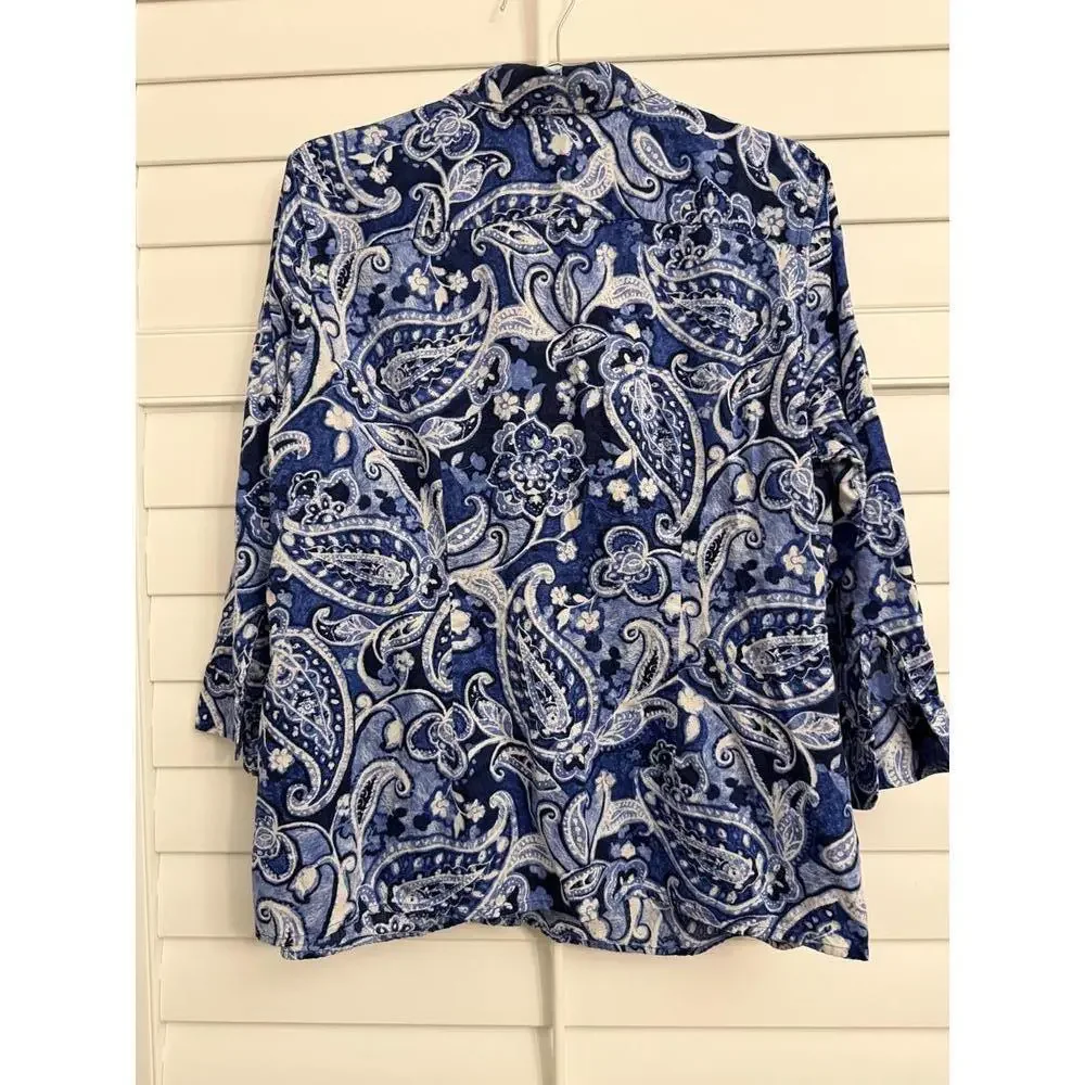 Lauren by Ralph Lauren women’s  blue paisley print button down shirt size 1X - Picture 5 of 6